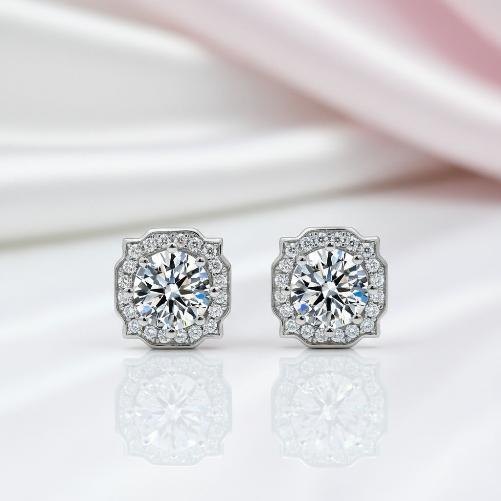1.0ct Round Cut Diamond Option Halo Stud Earrings-Black Diamonds New York