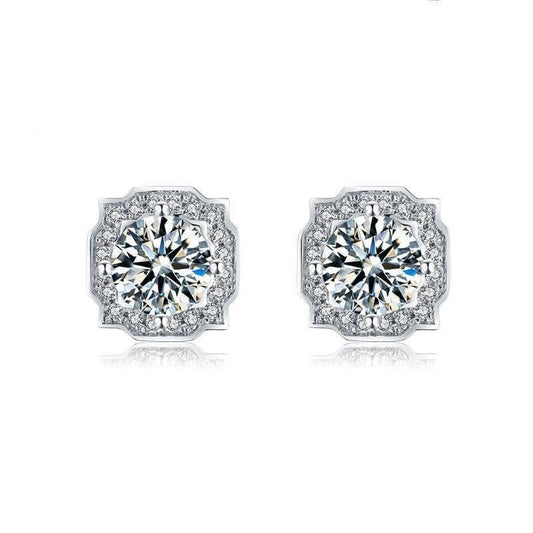 1.0ct Round Cut Diamond Halo Stud Earrings-Black Diamonds New York