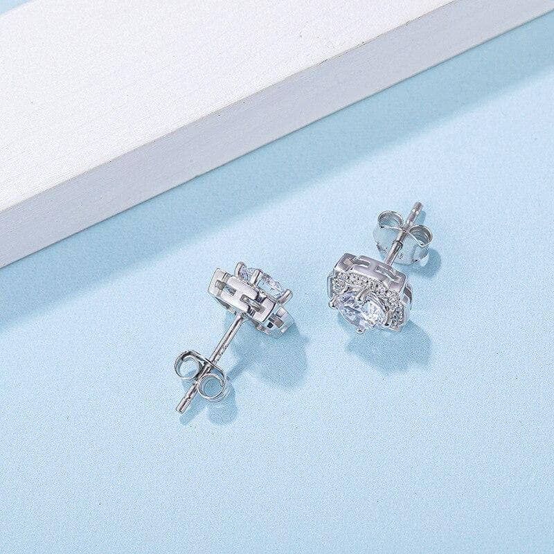 1.0Ct Round Cut Moissanite 925 Sterling Silver Halo Stud Earrings