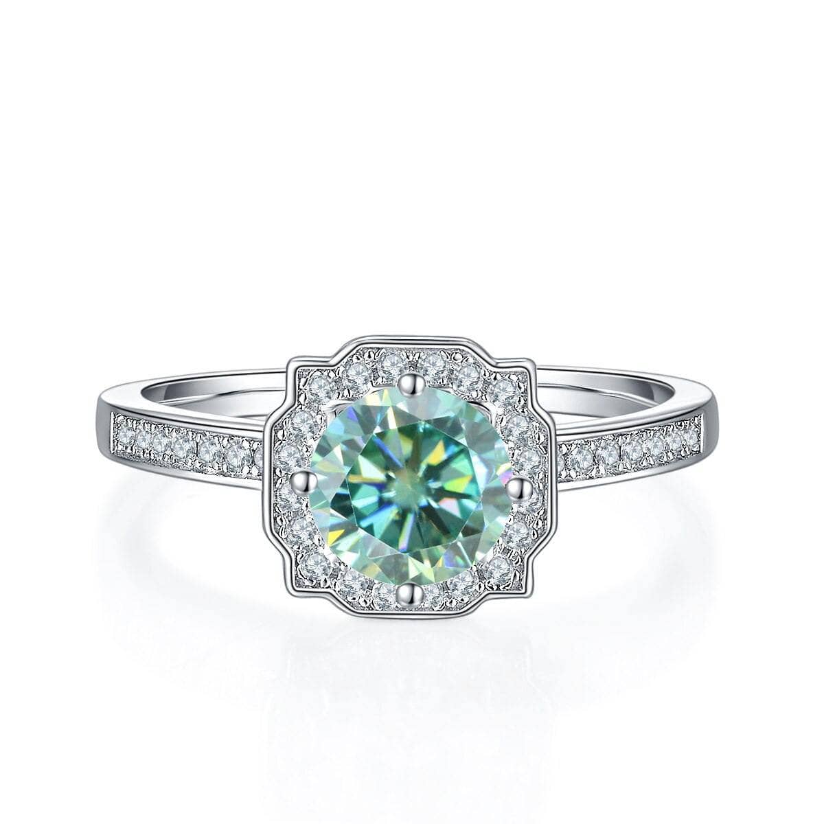 1.0Ct Round Halo Green Moissanite Engagement Ring-Black Diamonds New York
