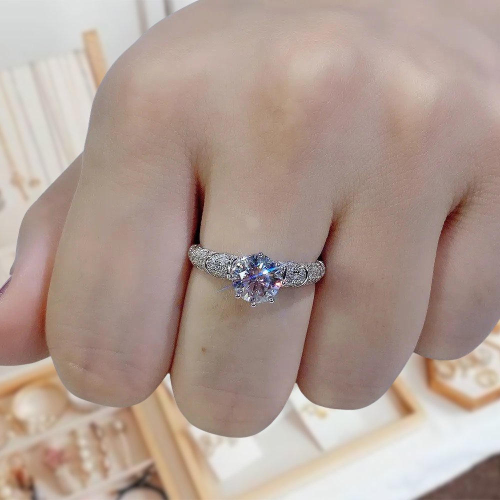 1.0ct Round Moissanite Retro Engagement Ring-Black Diamonds New York
