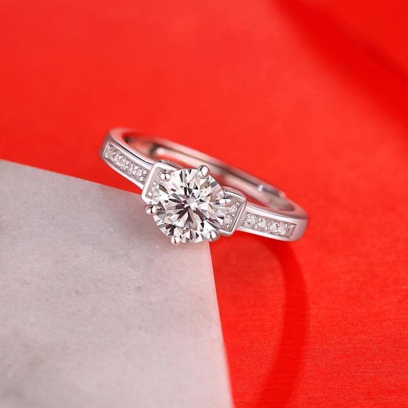 1.0Ct VVS1 6 Prong Moissanite Twinkle Stone Adjustable Engagement Ring-Black Diamonds New York