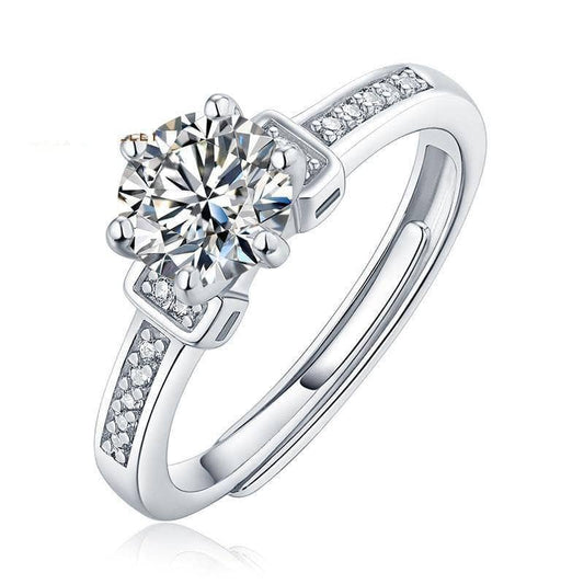 1.0Ct VVS1 6 Prong Moissanite Twinkle Stone Adjustable Engagement Ring - Black Diamonds New York