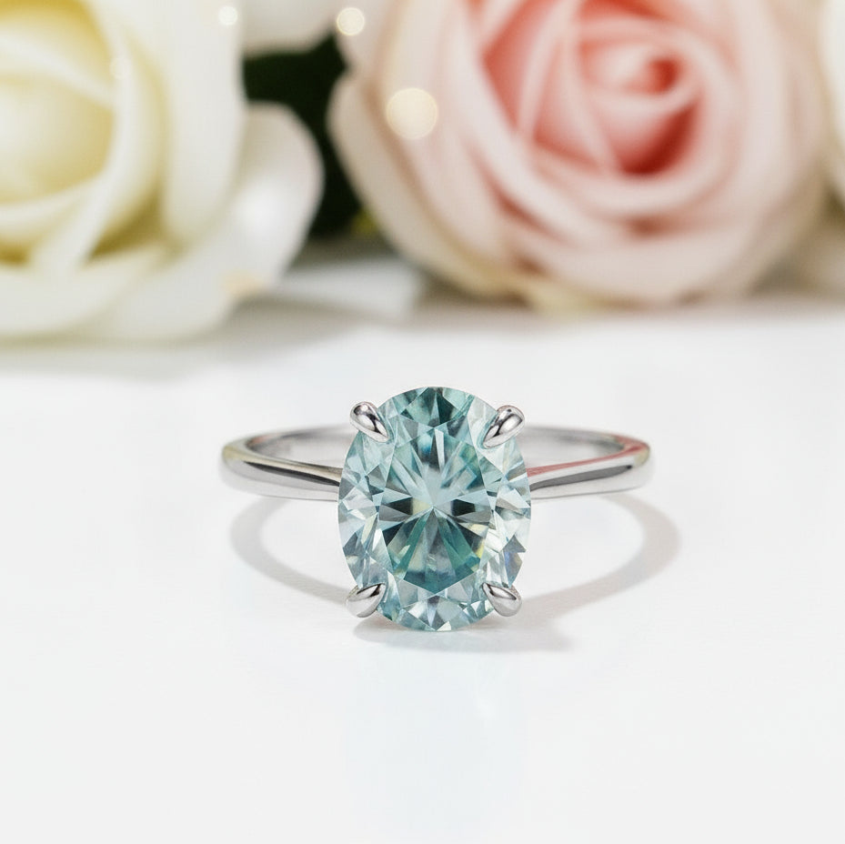 10k Solid Gold Oval Diamond Engagement Ring-Black Diamonds New York