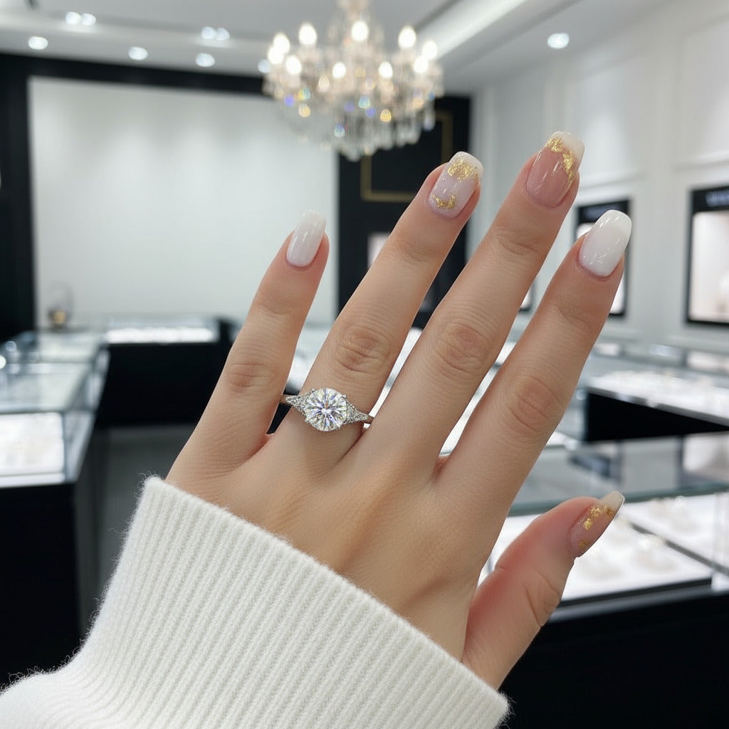 10k White Gold 1.5 Ct Diamond Engagement Ring-Black Diamonds New York