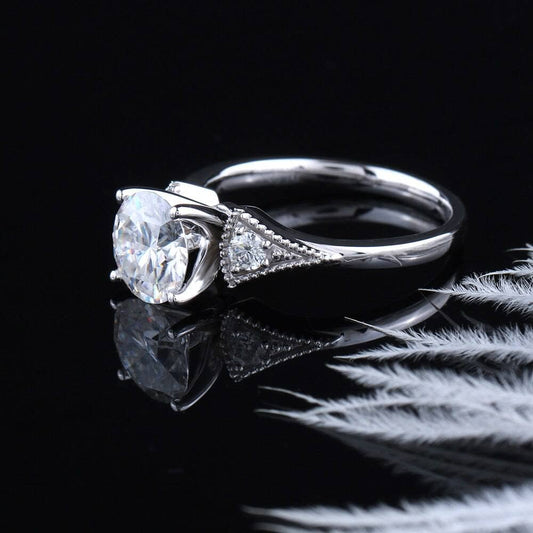 10K White Gold 1.5ct Moissanite Engagement Ring-Black Diamonds New York