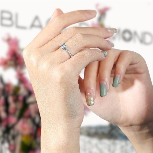 10K White Gold 1ct 5.5mm Princess Cut Diamond Engagement Ring-Black Diamonds New York