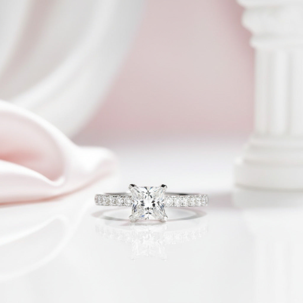 10k White Gold 1.0 Ct Princess Cut Diamond Option Engagement Ring-Black Diamonds New York