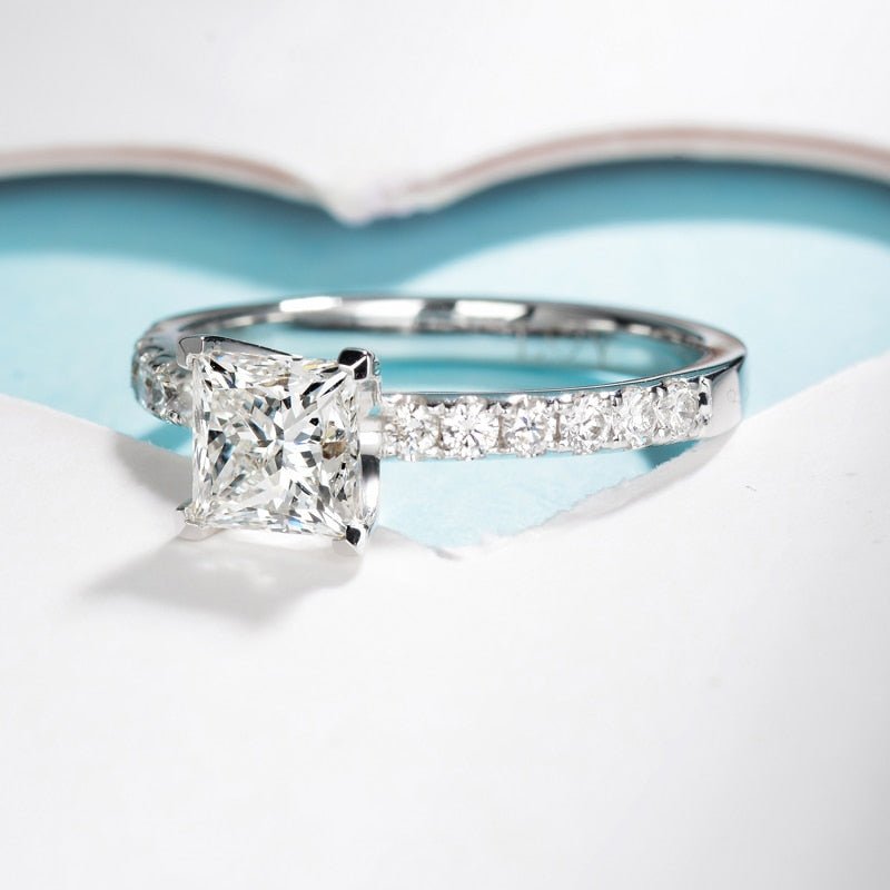 10K White Gold 1ct 5.5mm Princess Cut Moissanite Engagement Ring - Black Diamonds New York