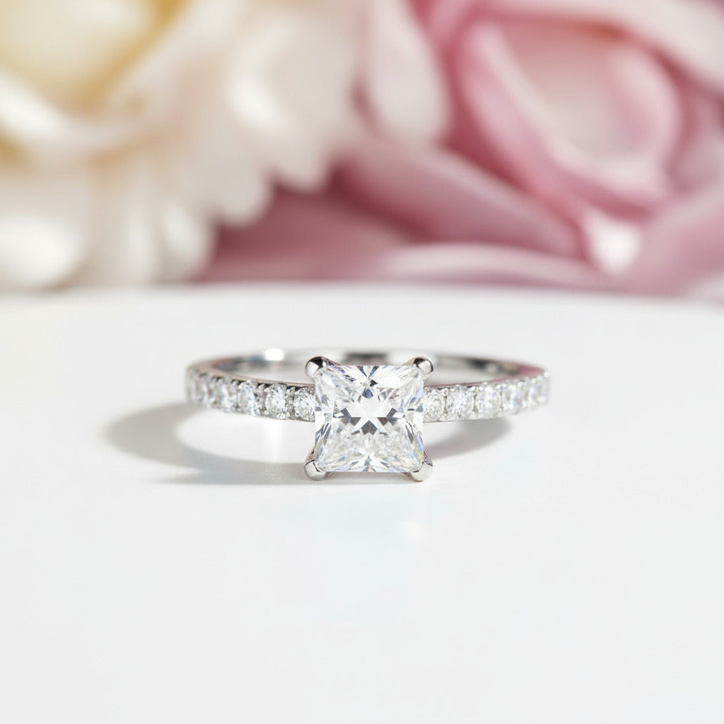 10k White Gold 1.0 Ct Princess Cut Diamond Engagement Ring-Black Diamonds New York