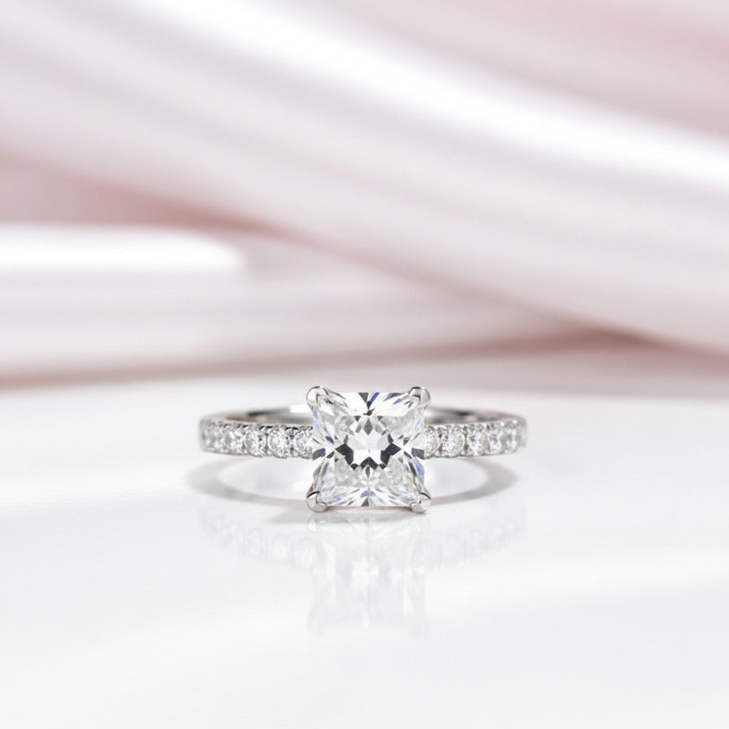 10k White Gold 1.0 Ct Princess Cut Diamond Option Engagement Ring-Black Diamonds New York