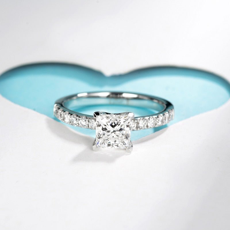 10K White Gold 1ct 5.5mm Princess Cut Moissanite Engagement Ring-Black Diamonds New York