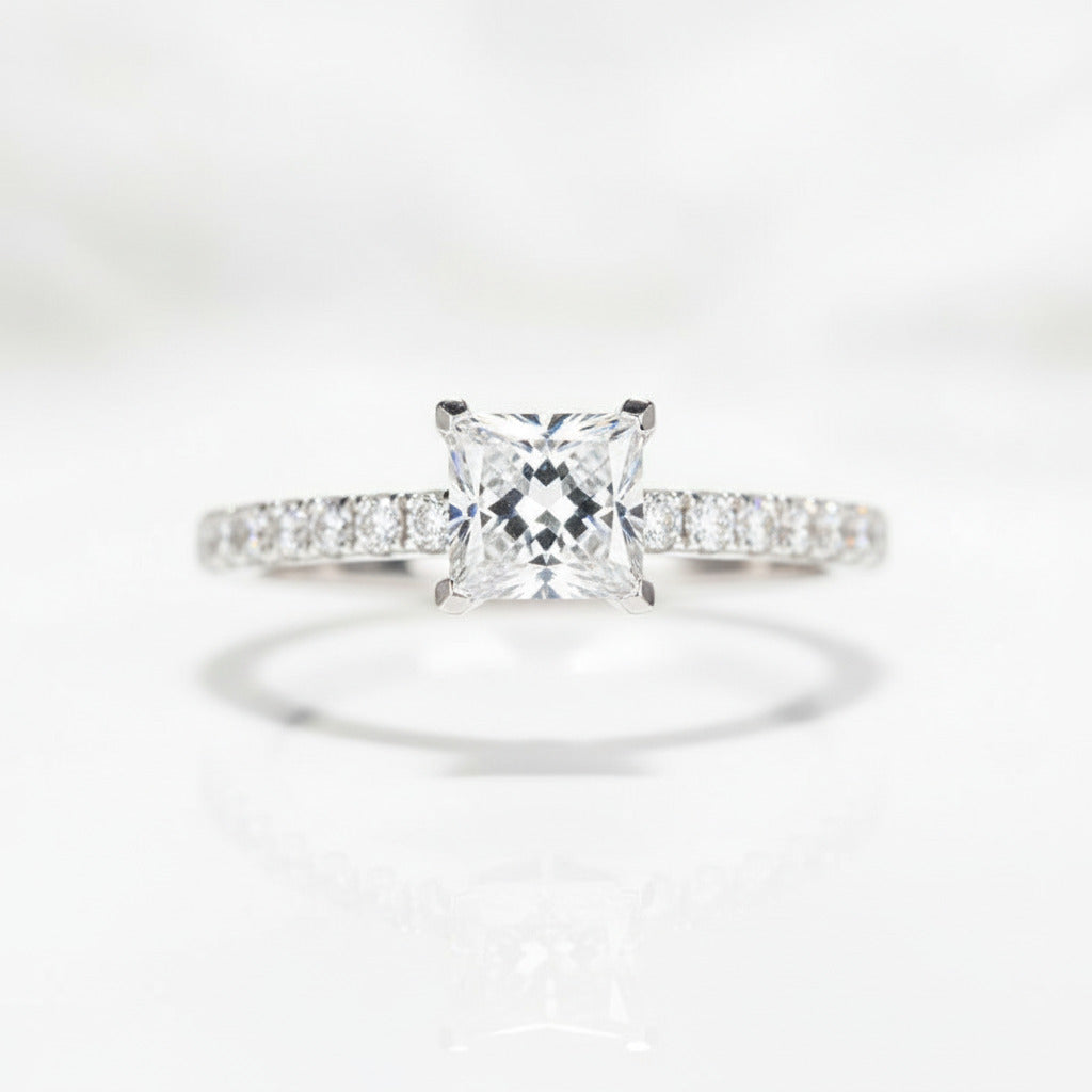 10k White Gold 1.0 Ct Princess Cut Diamond Option Engagement Ring-Black Diamonds New York
