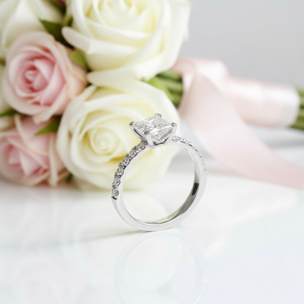 10k White Gold 1.0 Ct Princess Cut Diamond Option Engagement Ring-Black Diamonds New York