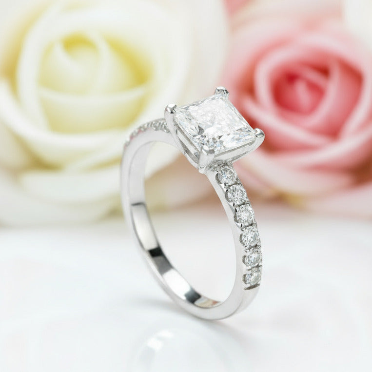 10k White Gold 1.0 Ct Princess Cut Diamond Engagement Ring-Black Diamonds New York