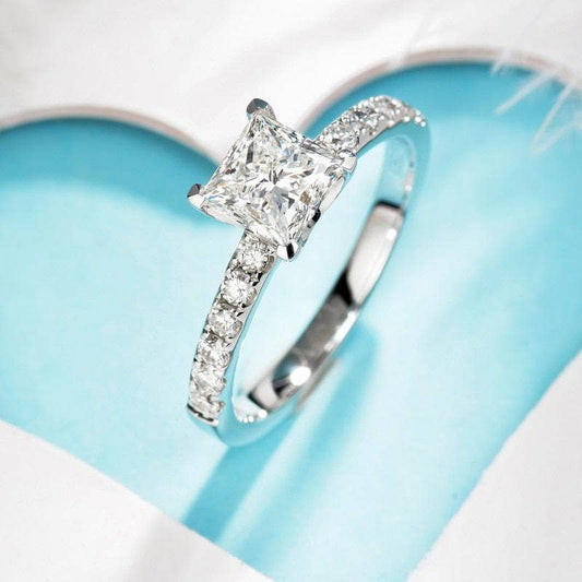 10K White Gold 1ct 5.5mm Princess Cut Moissanite Engagement Ring - Black Diamonds New York
