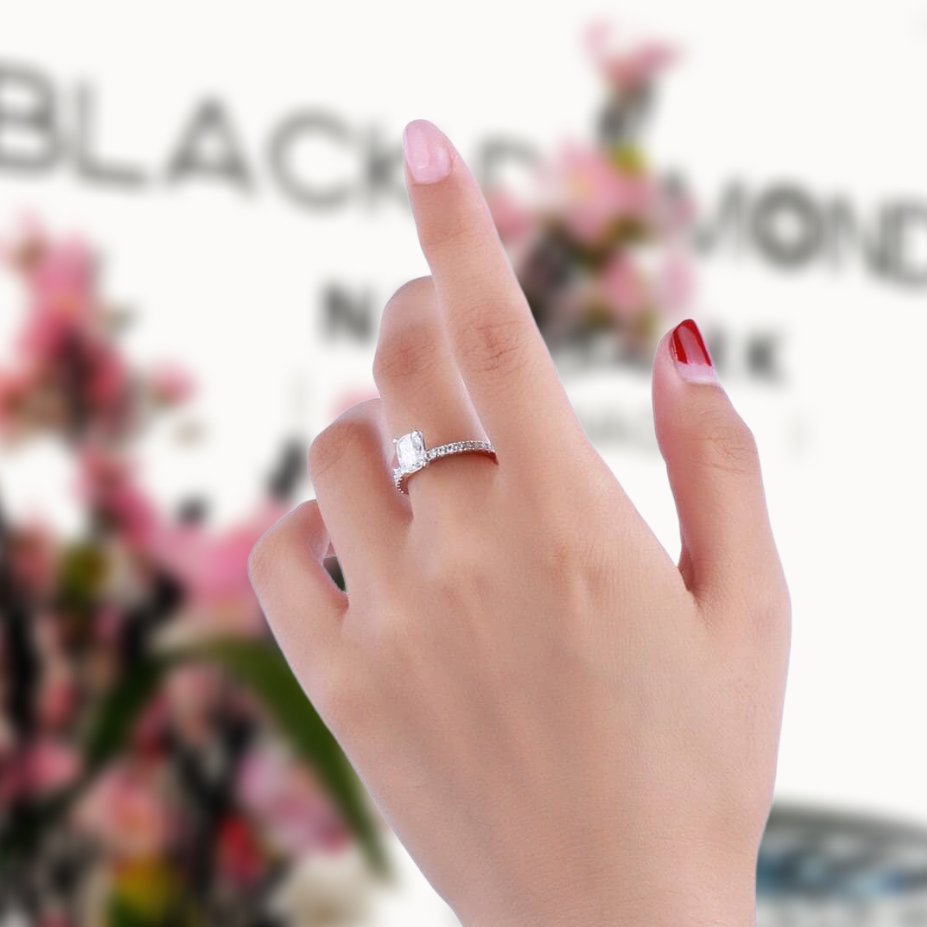 10K White Gold 1ct Cushion Cut Moissanite Engagement Ring - Black Diamonds New York