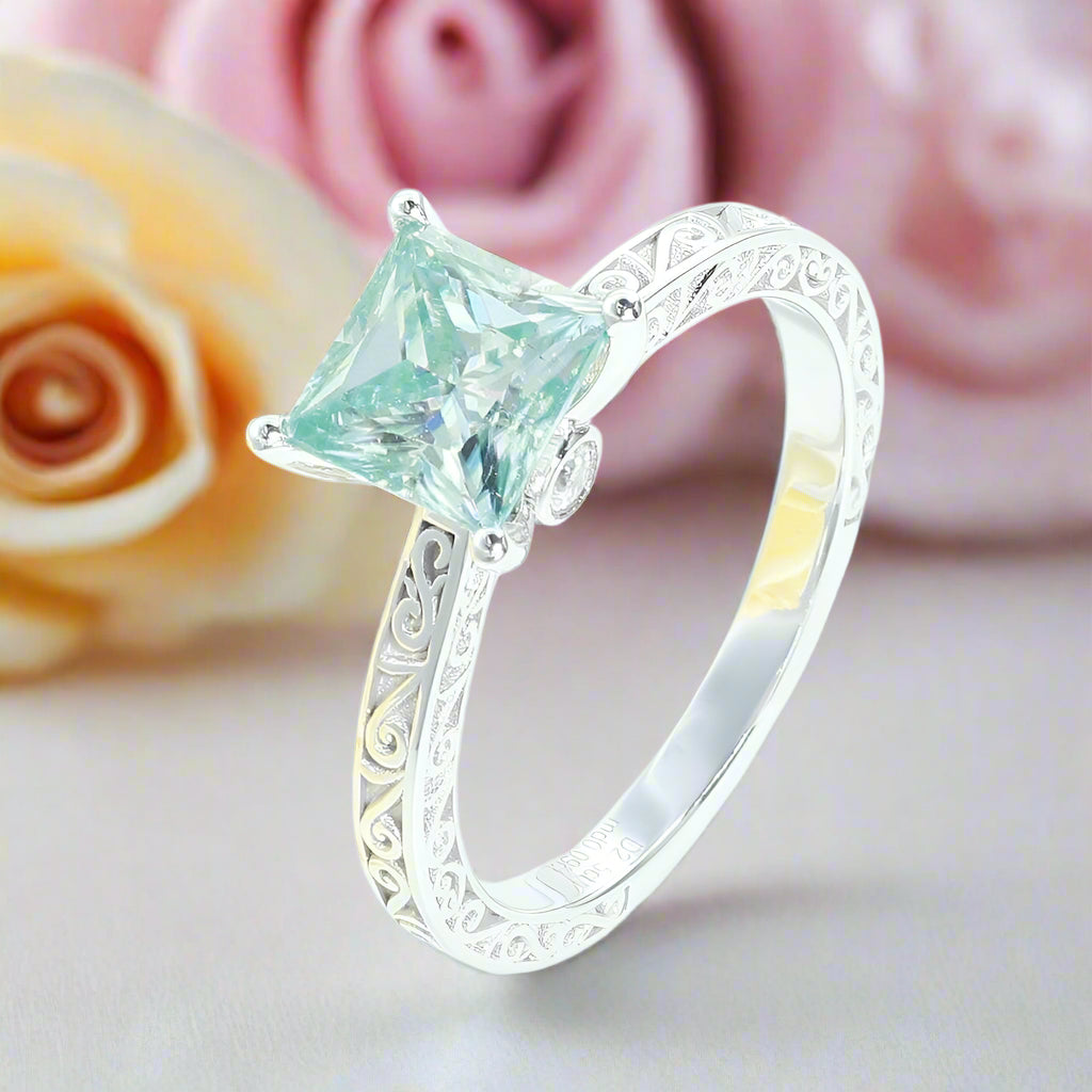 10k White Gold 2.5ct 7.5mm Blue Princess Cut Diamond Engagement Ring-Black Diamonds New York