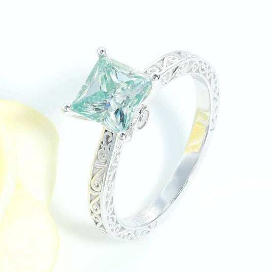 10K White Gold 2.5ct 7.5mm Blue Princess Cut Moissanite Engagement Ring-Black Diamonds New York