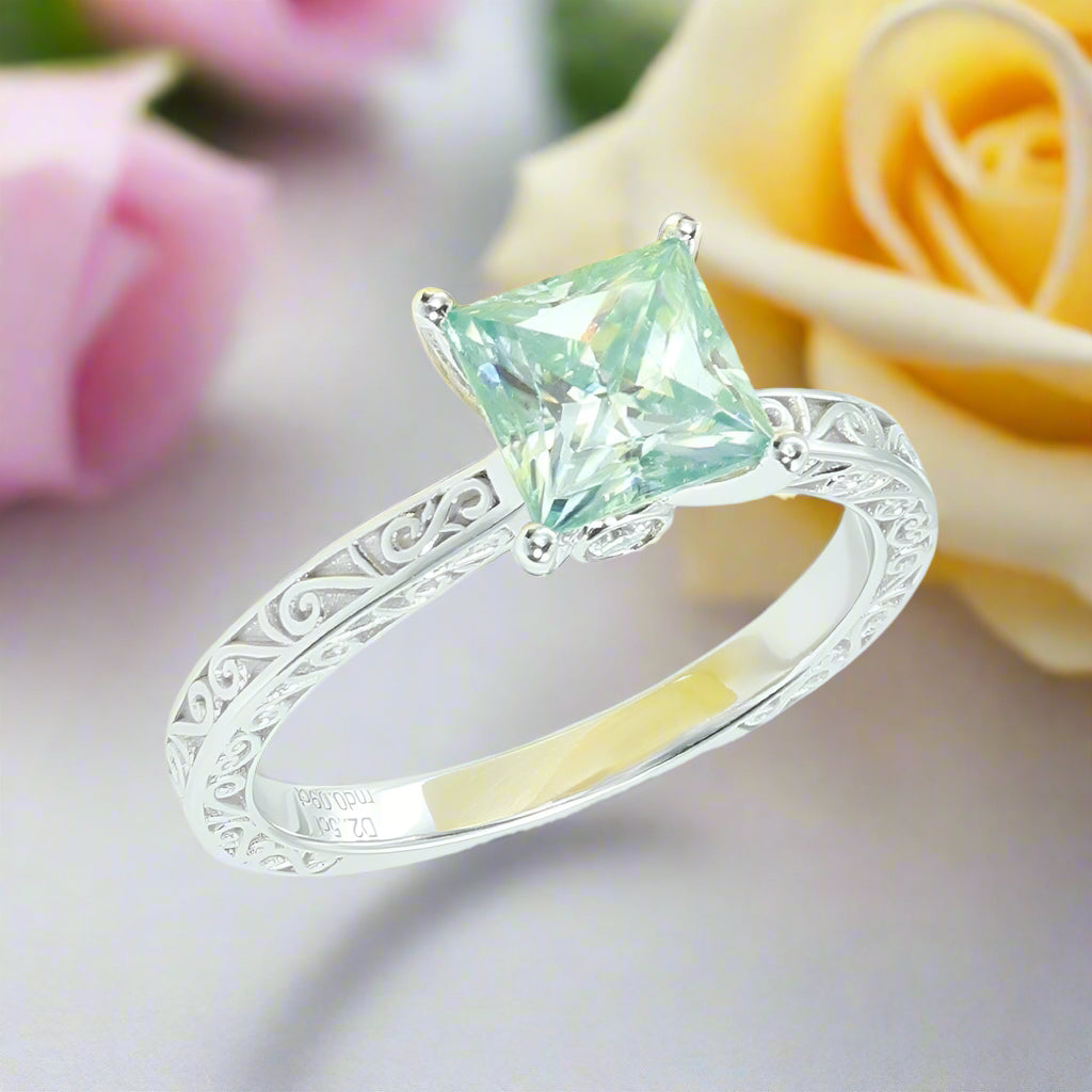 10k White Gold 2.5ct 7.5mm Blue Princess Cut Diamond Engagement Ring-Black Diamonds New York