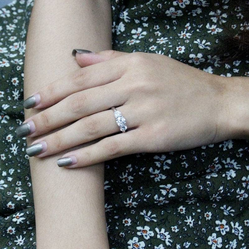10k White Gold 2ctw Three-Stone Diamond Engagement Ring-Black Diamonds New York