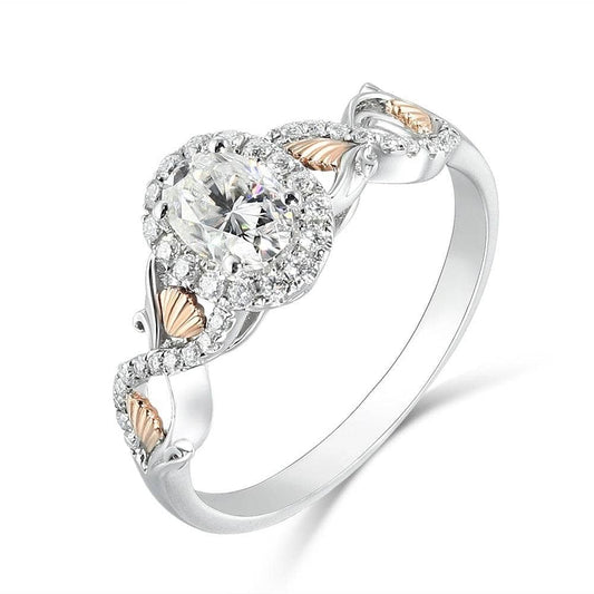 10k White Gold 5*7mm Oval Cut Halo Moissanite Engagement Ring-Black Diamonds New York