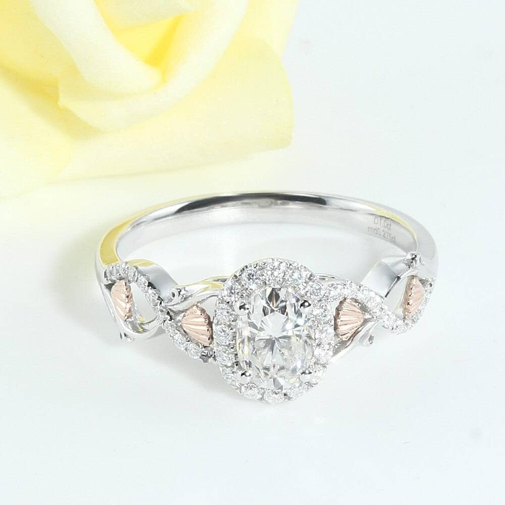 10k White Gold 5*7mm Oval Cut Halo Moissanite Engagement Ring-Black Diamonds New York