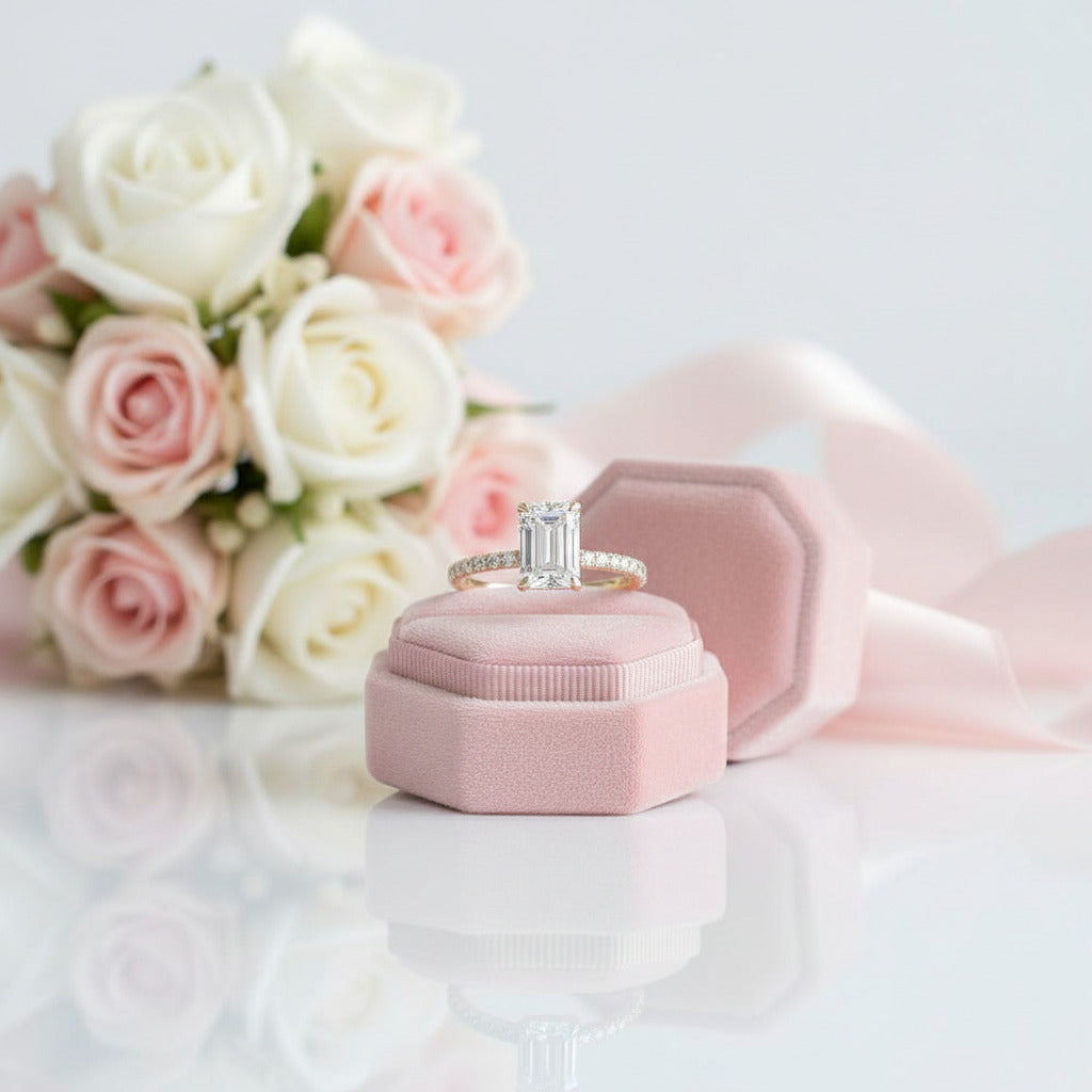 10K Yellow Gold 2CT 6*9mm Emerald Cut Diamond Engagement Ring-Black Diamonds New York