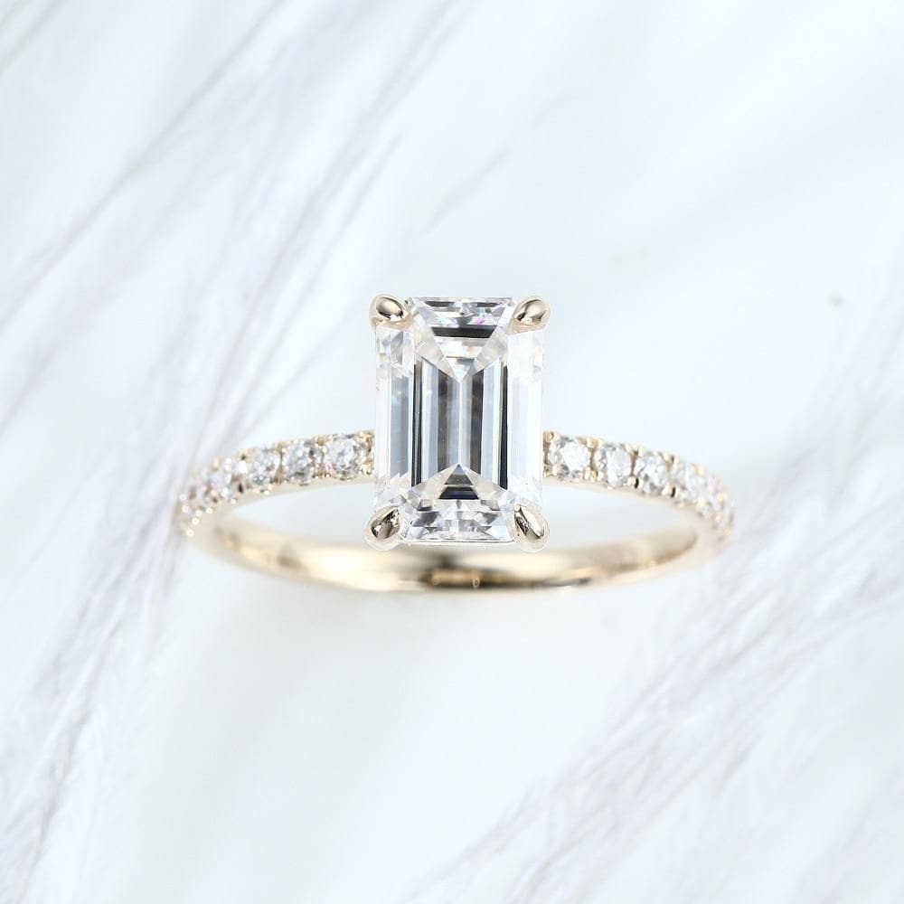 10K Yellow Gold 2CT 6*9mm Emerald Cut Moissanite Engagement Ring-Black Diamonds New York