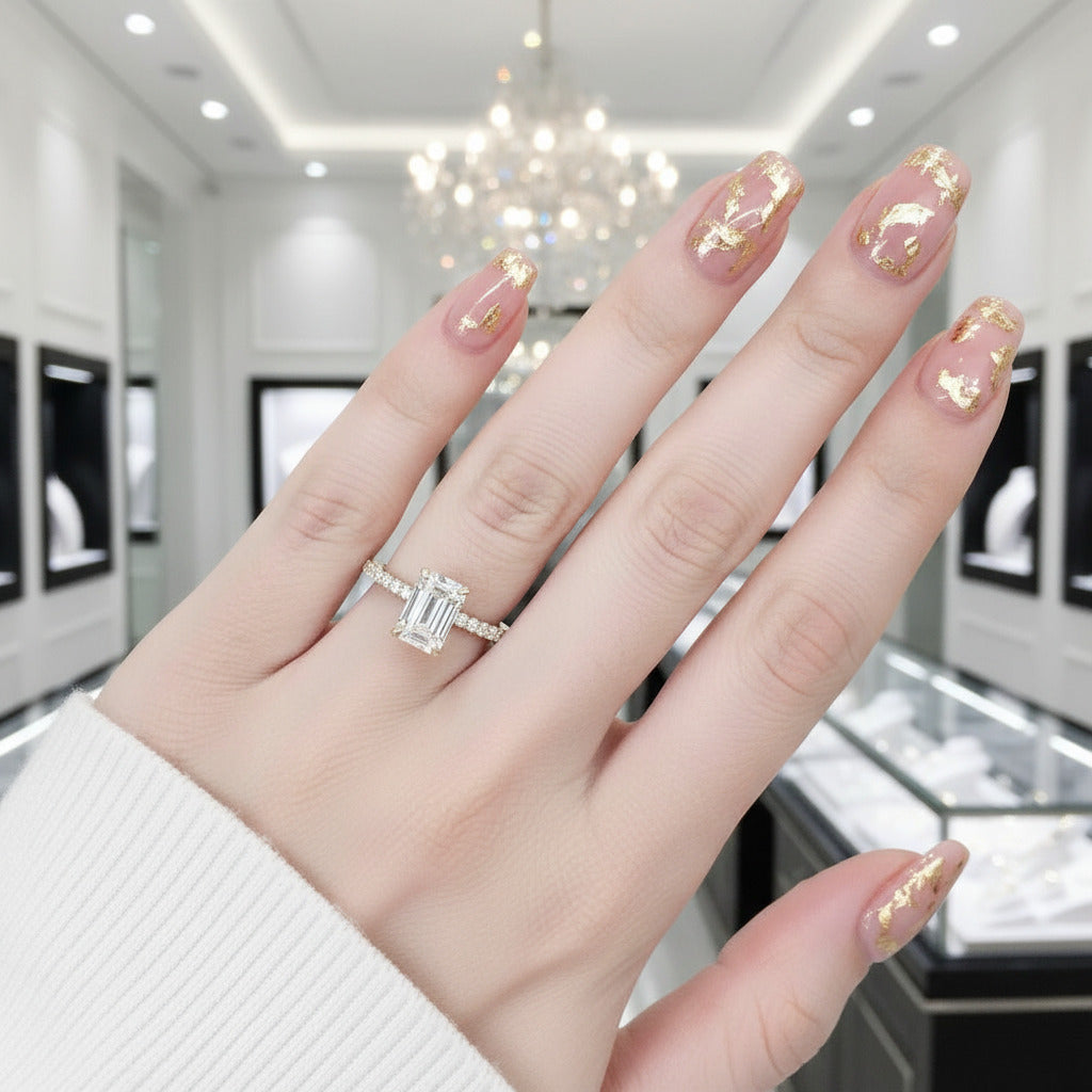 10K Yellow Gold 2CT 6*9mm Emerald Cut Diamond Engagement Ring-Black Diamonds New York