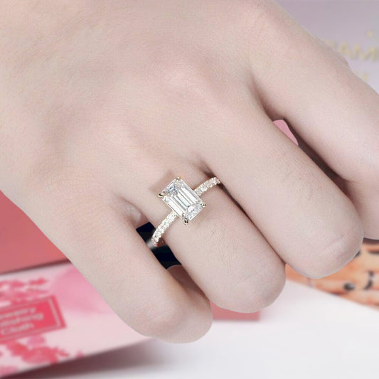 10K Yellow Gold 2CT 6*9mm Emerald Cut Diamond Engagement Ring-Black Diamonds New York