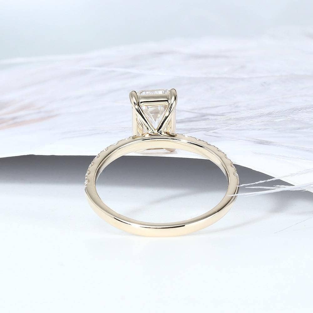 10K Yellow Gold 2CT 6*9mm Emerald Cut Moissanite Engagement Ring - Black Diamonds New York