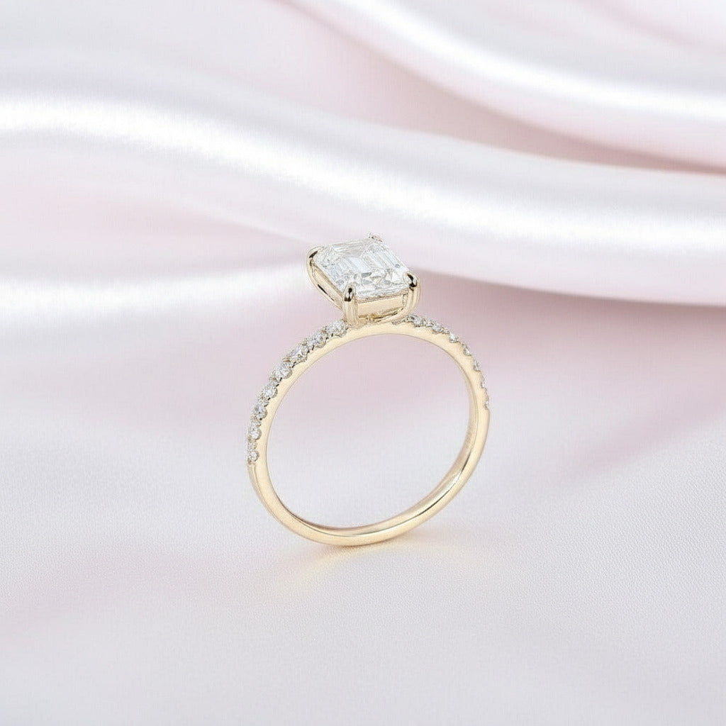 10K Yellow Gold 2CT 6*9mm Emerald Cut Diamond Engagement Ring-Black Diamonds New York