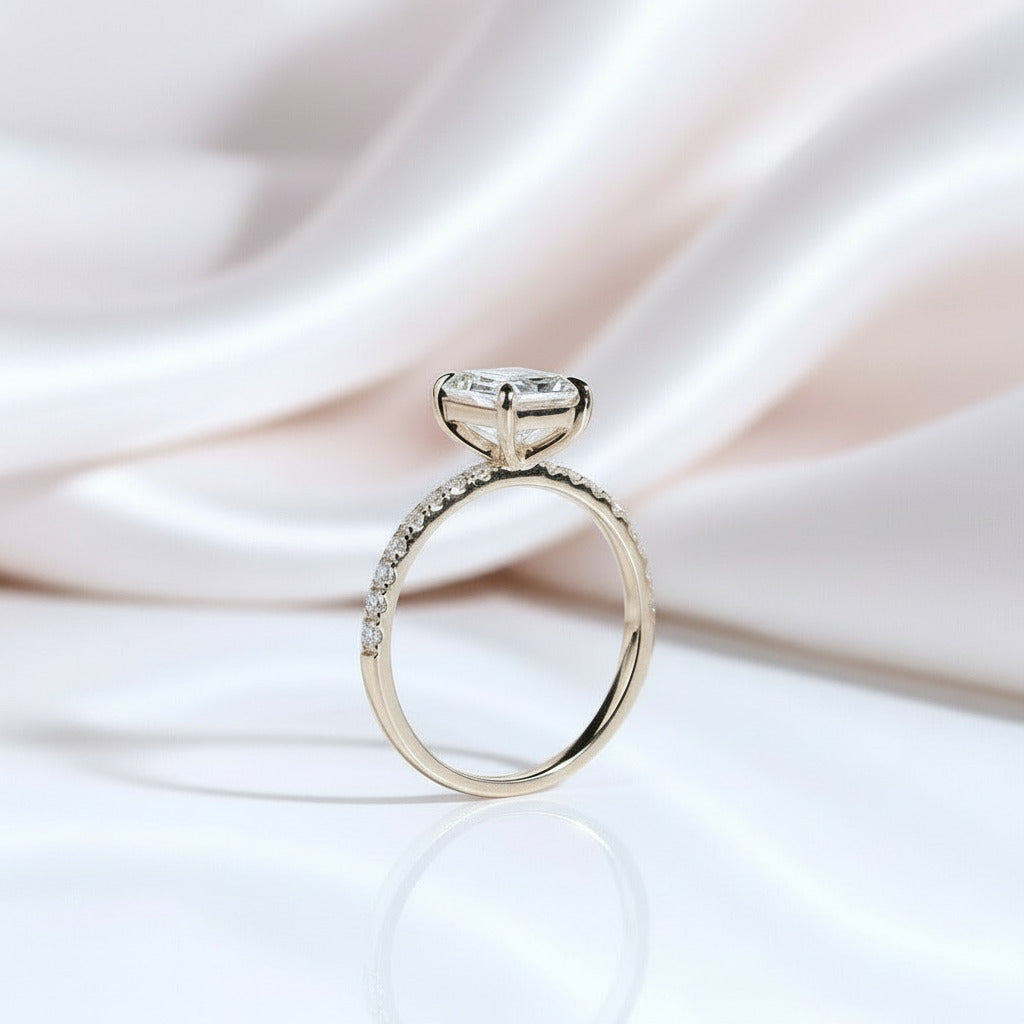 10K Yellow Gold 2CT 6*9mm Emerald Cut Diamond Engagement Ring-Black Diamonds New York