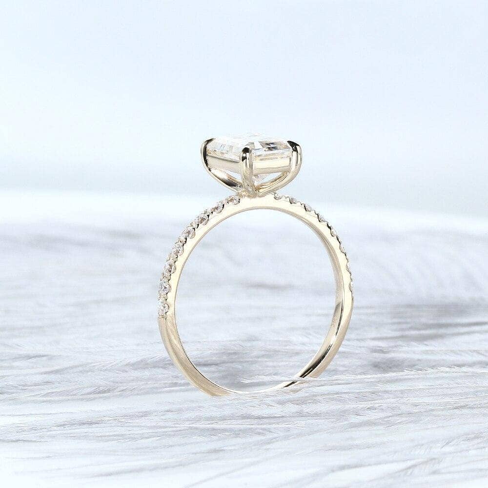 10K Yellow Gold 2CT 6*9mm Emerald Cut Diamond Engagement Ring-Black Diamonds New York