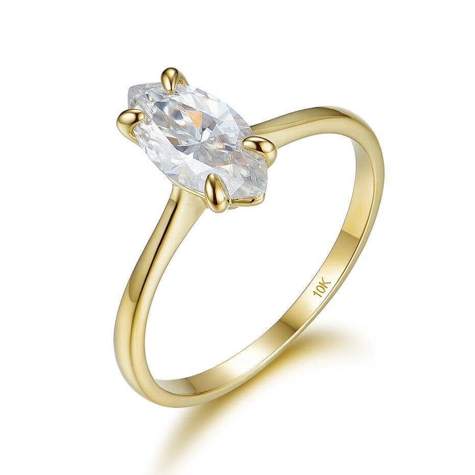 10K Yellow Gold Marquise Cut Moissanite Ring - Black Diamonds New York