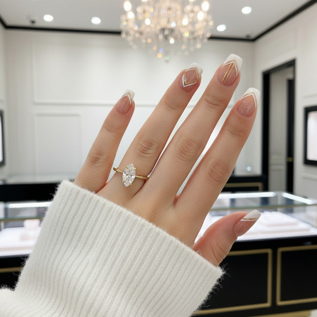 10K Yellow Gold Marquise Cut Diamond Ring-Black Diamonds New York