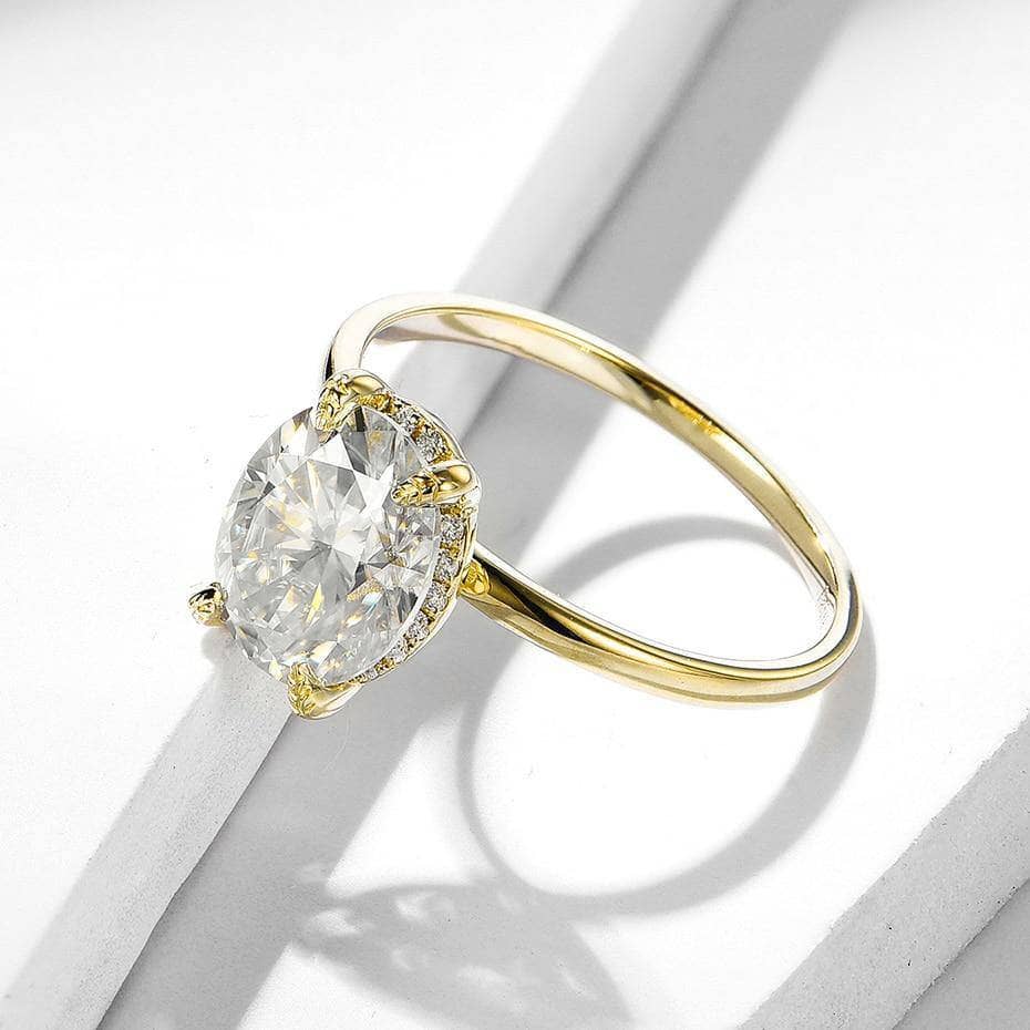 10k Yellow Gold Solitaire Moissanite Engagement Ring-Black Diamonds New York