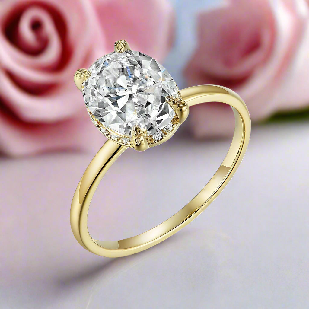 10k Yellow Gold Solitaire Diamond Engagement Ring-Black Diamonds New York