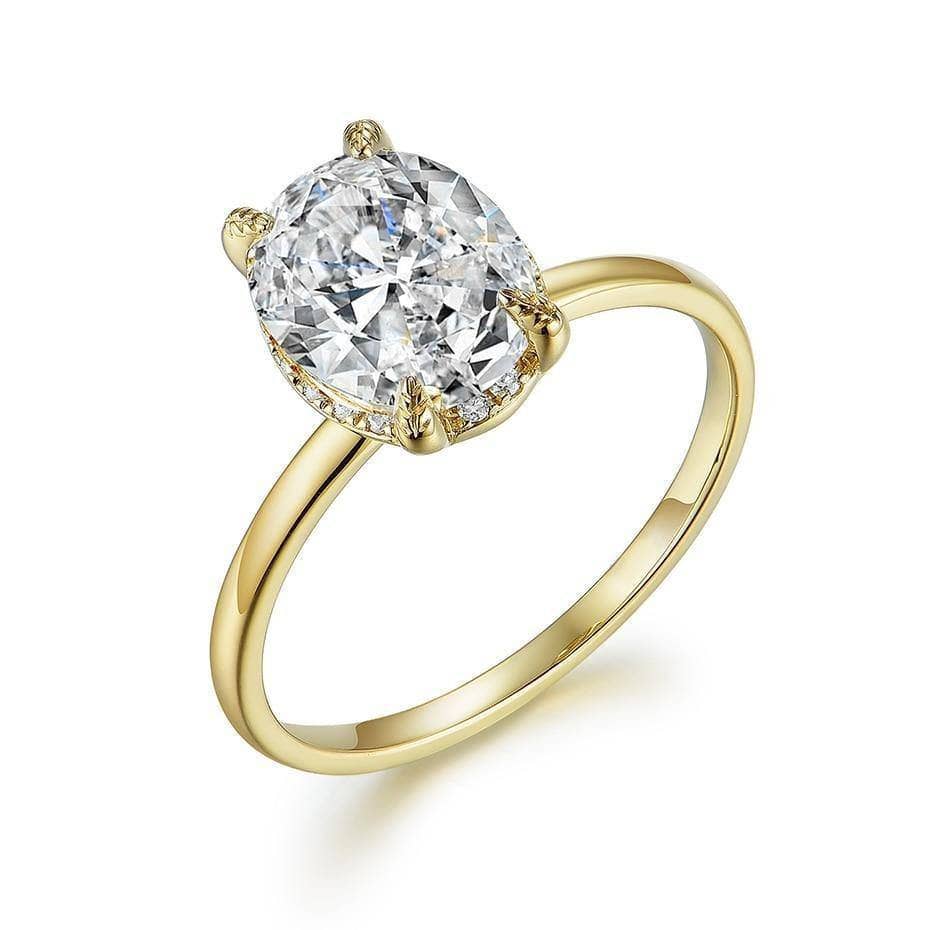 10k Yellow Gold Solitaire Moissanite Engagement Ring-Black Diamonds New York