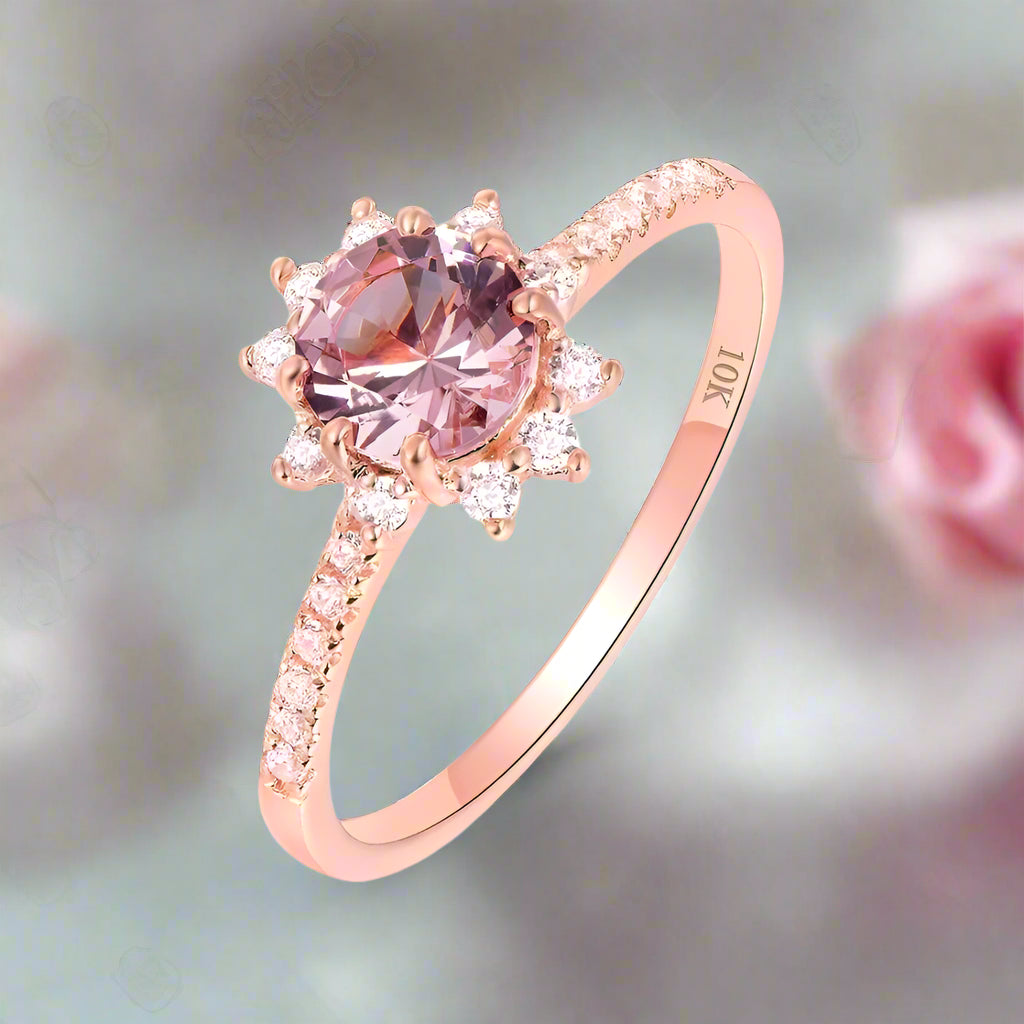 10k Rose Gold Morganite Gemstone Engagement Ring-Black Diamonds New York
