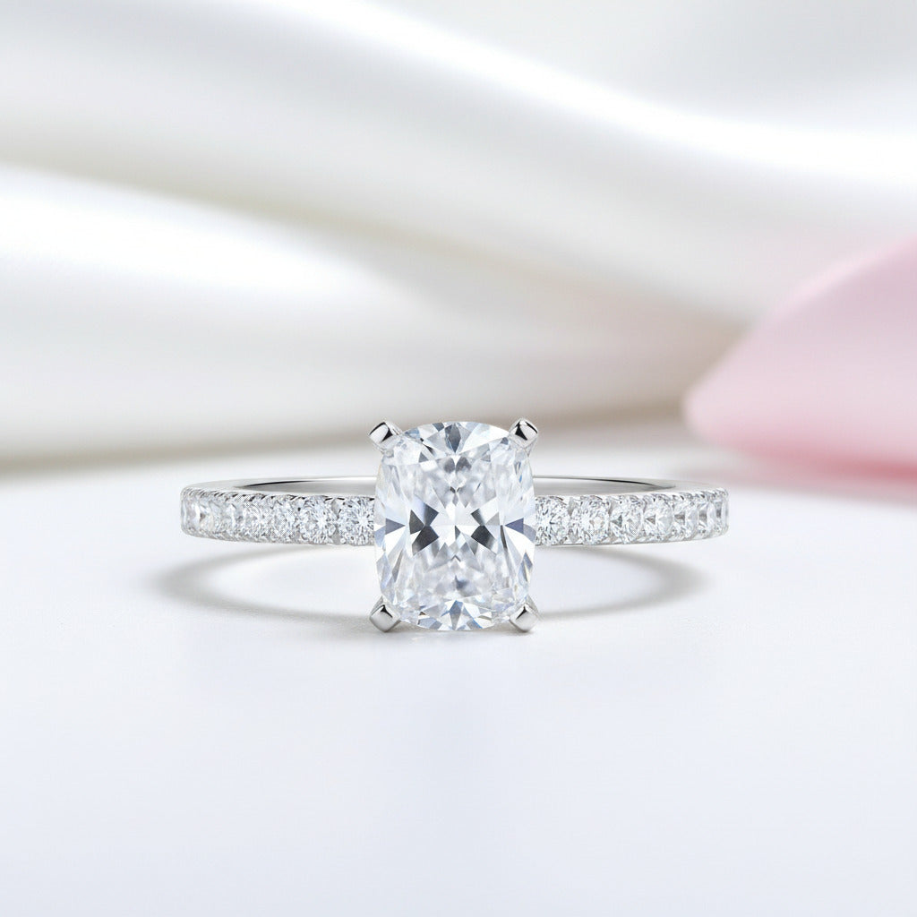 10k White Gold 1.0 Ct Cushion Cut Diamond Option Engagement Ring-Black Diamonds New York