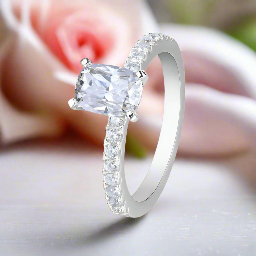 10k White Gold 1.0 Ct Cushion Cut Diamond Engagement Ring-Black Diamonds New York