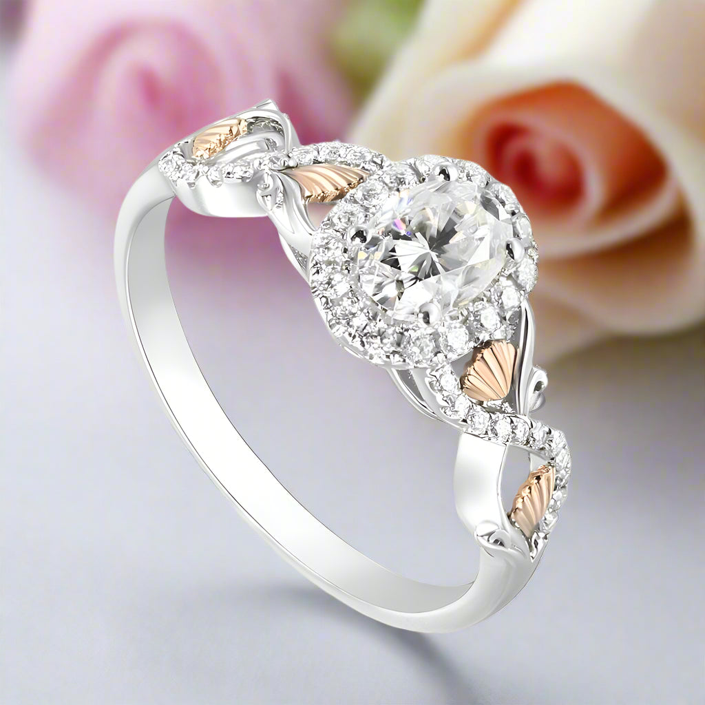 10k White Gold 5*7mm Oval Cut Halo Diamond Engagement Ring-Black Diamonds New York