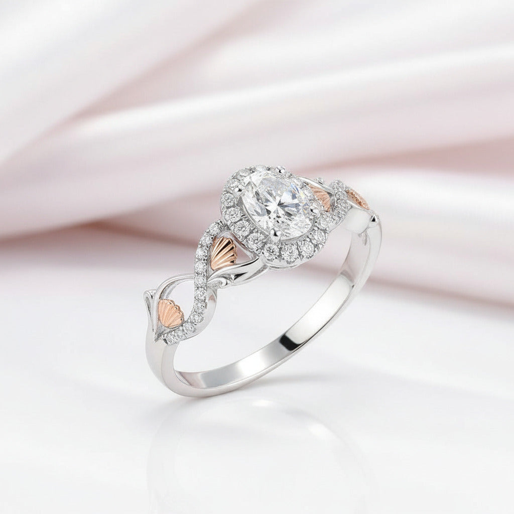 10k White Gold 5*7mm Oval Cut Halo Diamond Option Engagement Ring-Black Diamonds New York