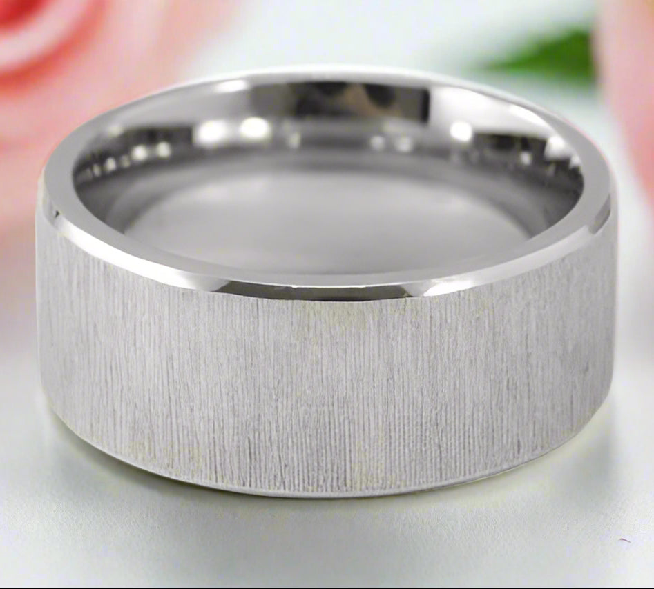 10mm Men's Plain Brushed Ring Band-Black Diamonds New York