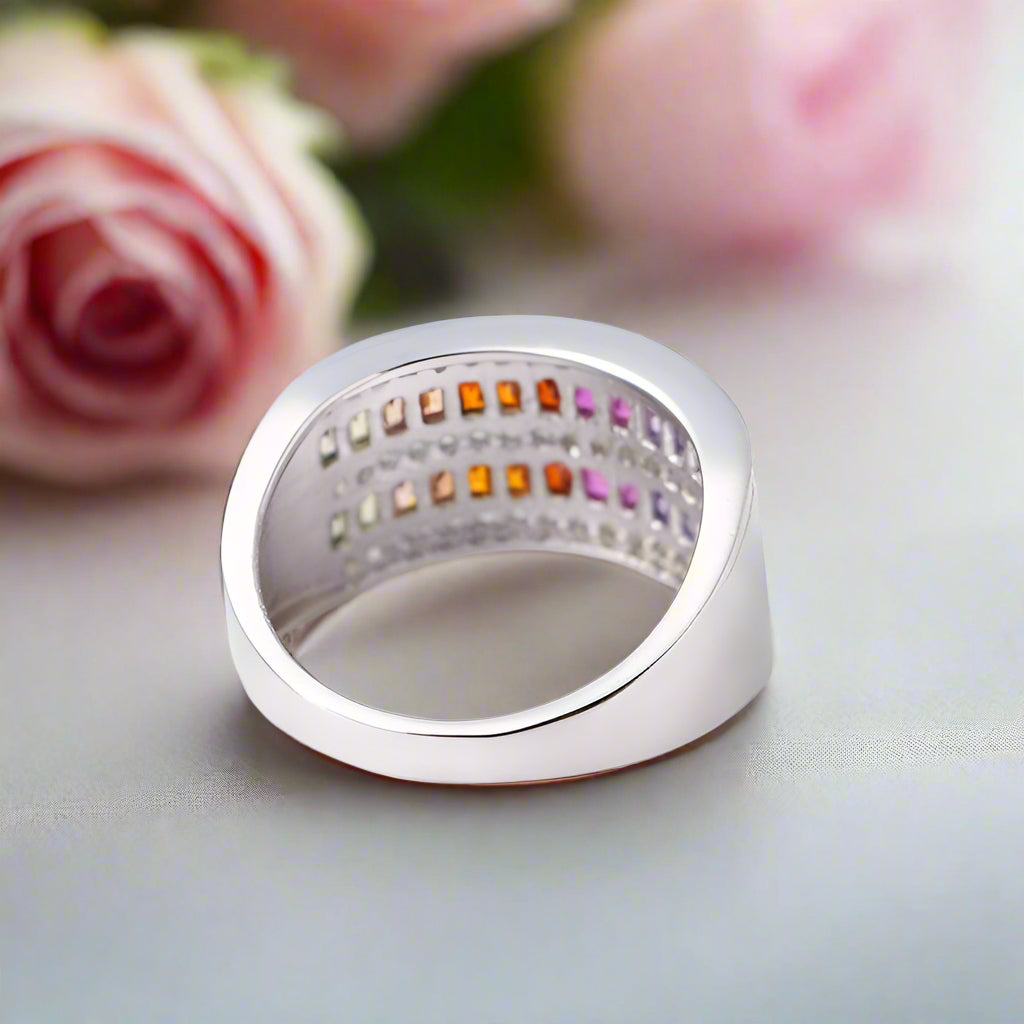 10mm Rainbow Crystal Ring-Black Diamonds New York