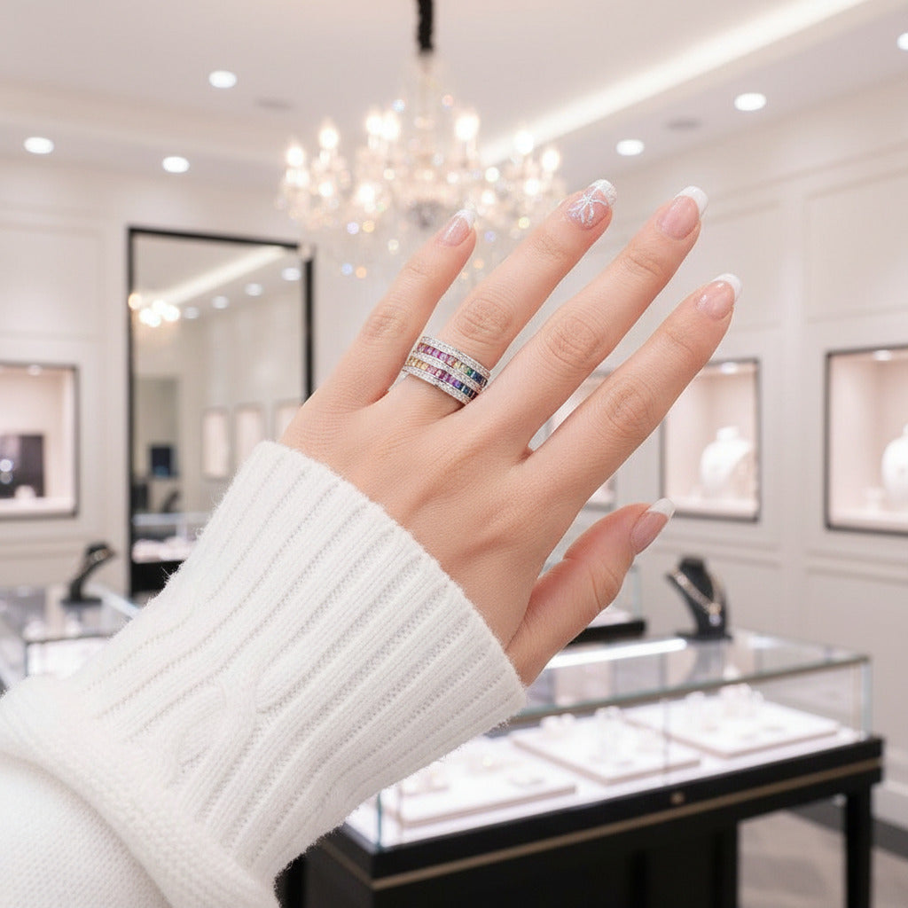 10mm Rainbow Crystal Ring-Black Diamonds New York