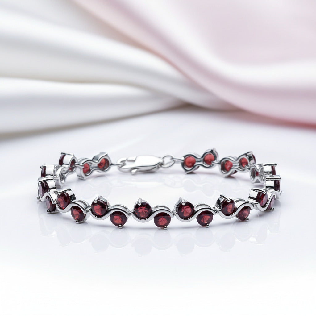 11.79 Ctw Red Garnet Gemstone Bracelet-Black Diamonds New York