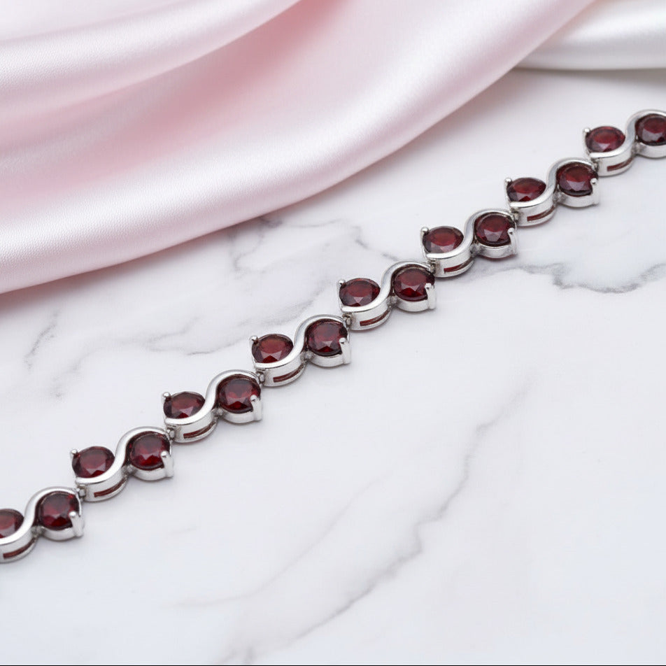 11.79 Ctw Red Garnet Gemstone Bracelet-Black Diamonds New York